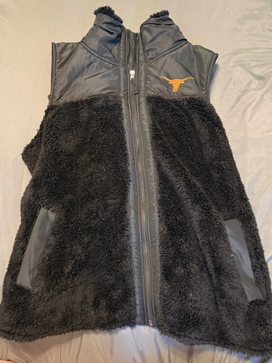 Colosseum Jackets & Blazers - Colosseum Black Sherpa Vest with Orange Longhorn Logo